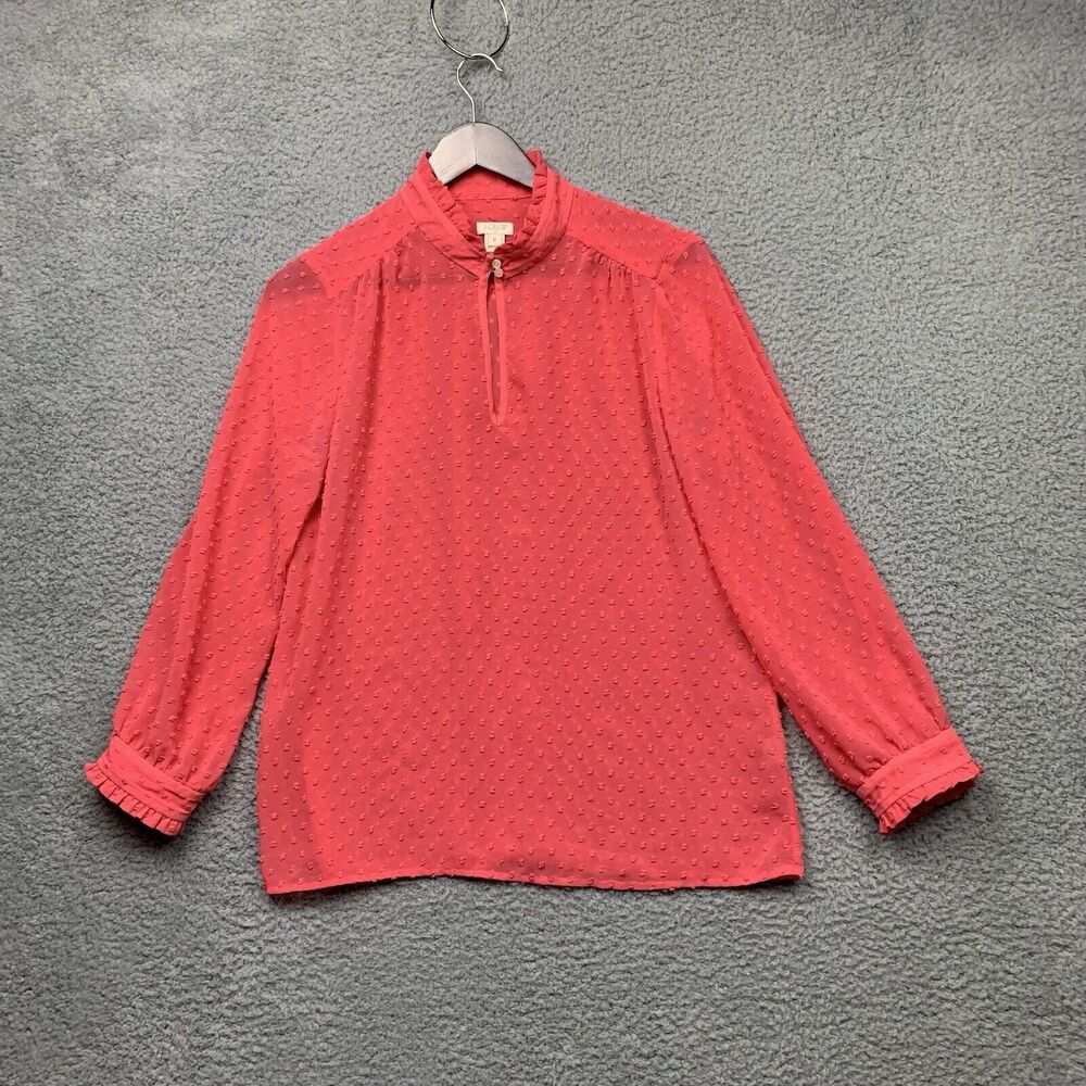 J Crew Shirt Womens 6 Pink Sheer Dot Pattern Career Romantic